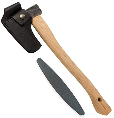 Gartenbeil/Axt mit Eschenholzstiel - mit Schneidenschutz - inkl. gratis Schleifstein - Länge: 38 cm, Gewicht: 515 gr - Handgeschmiedet in Deutschland