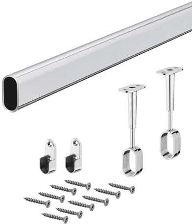 GEDOTEC Appendiabiti ovale 1000 mm con 2 pezzi Attacco a parete laterale tubo parete e montaggio a soffitto | Acciaio Cromato | Tubo per armadio 30 x 15 mm | 1 Set