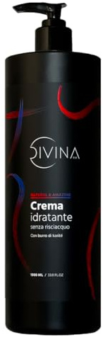 Crème hydratante sans rinçage au beurre de karité pour cheveux bouclés, naturelle et étonnante de DIVINA BLK (1000 ml)