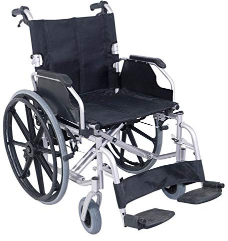 Aidapt Folding Bariatric Self Propelled Steel Wheelchair with Brakes, Extra Wide Seat (20) Lap Strap, Removable Foot Rests and Side Panels for Privacy. Indoor and Outside Use