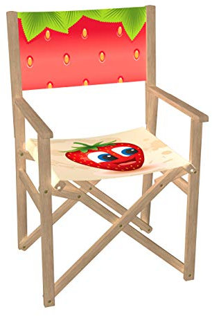 Vispronet Regiestuhl Erdbeere Outdoor Klappstuhl ✓ Buchenholz ✓ Rückenlehne & Sitzfläche mit Druck ✓ bis 110 kg