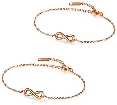 Flongo 2 Stück BFF Armbänder Unendlichkeitszeichen und Herz Freundschaftsarmband aus Edelstahl Silber und Roségold Armbänder für Beste Freundinnen/Schwestern/Mutter und Tochter
