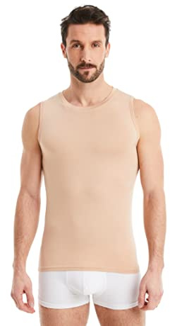 FINN Maglietta Intima Business Uomo Senza Maniche con Collo Rotondo - Maglia Sottogiacca in Originale Tessuto Lenzing® Modal - La Canotta Perfetta sotto Camicia e Abito Invisibile Color Pelle XL