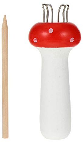 EXCEART Mushroom Knitting Dolly with Crochet Hook Knitting Dolls Wooden Knitting Needles Craft Set Knitting Tool Set for Children Starter Set for Wool Knitting Learning DIY Crafts (Red)
