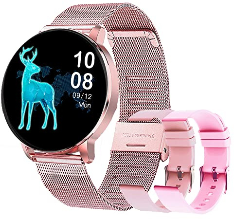Smartwatch Damen, Fitness Tracker mit Blutdruckmessung Fitness Armbanduhr mit Pulsuhr Schlafmonitor IP67 Wasserdicht Sportuhr Schrittzähler für Android und iOS (Rosa)