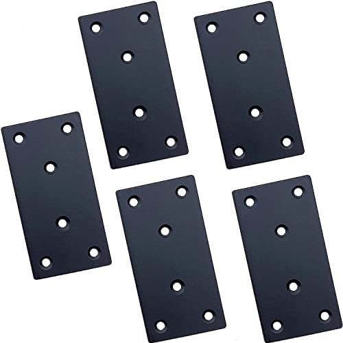 Staffa Angolare Piatta Staffa piastra forata connettore piatto - 5 PCS 100x50x2 mm Piastre Di Giunzione Staffa Piastra in Acciaio Inox per Riparazione di Connettori, Nero