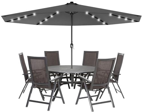 LARS360 Alu Sonnenschirme mit LED UV-Schutz 40+ Gartenschirm Kurbelschirm Marktschirm Strandschirm Terrassenschirm mit Handkurbel Ampelschirm Wasserabweisende (350cm mit LED, Dunkelgrau)