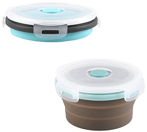 Luter 2 Stück Zusammenklappbare Hundenapf 350ml Silikon Futter Wasser Reiseschale Mit Deckel Tragbare Haustier Fütterung Gießbecher und Untertasse für Zwinger Camping (12x12x3cm) (Grau, Blau)…