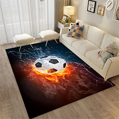 PLUS RELaXing Bereich Teppich Zum Kinder Jungs 3D FußBall Drucken Flanell rutschfest Waschbar Groß Schlafzimmer SchmüCken Schlafsaal Schule Kindergarten Krabbelmatte FußAbtreter (Farbe 1,140×200 cm)