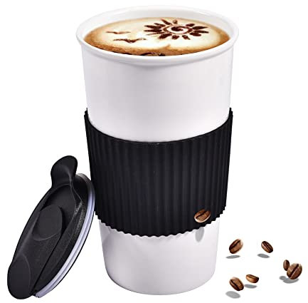 Tasse à café de voyage en céramique avec manchon en silicone antidérapant, couvercle coulissant résistant aux éclaboussures, gobelet pour porte-gobelet de voiture réutilisable, cadeau pour femme,