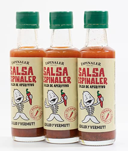 Salsa Espinaler Picante - Pack de 3 botellines de salsa aperitivo piacente de 92 mL - Disfruta de un picante aperitivo con la Salsa para vermut por excelencia en su versión picante