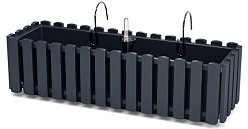 IMJ-Global Vaso per Fiori Piante Rettangolare Boardee Fancycase Decorativo In Plastica Alto 16 Cm Da Interno Esterno 58x18 Cm Nero Design Moderno 17 Litri