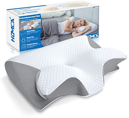 HOMCA 2 in 1 Ergonomisches Nackenkissen Orthopädisches Kopfkissen Memory Foam Kissen für Rücken-, Seiten- und Bauchschläfer, 60x40x12/14cm, Grau