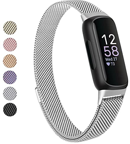 Vanjua Bracelet pour Fitbit Inspire 3 - Unisexe - En acier inoxydable - Avec boucle en maille métallique - Réglable - Magnétique - Compatible avec le tracker d'activité Fitbit Inspire 3, argenté, 5.3