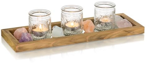 Hanobe Decorative Wooden Bathroom Tray: Candle Plate Rustic Wood Serving Tea Tray Centerpiece Decor Small Rectangle Farmhouse for Coffee Table Counter