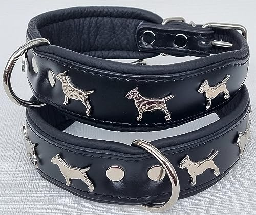 Bullterrier HUNDEHALSBAND - Halsband, Halsumfang 42-50cm Leder Schwarz; Braun/Cognac; ROT-Schwarz (Schwarz)