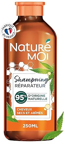 Naturé Moi - Shampooing Réparateur - Céramides, Chanvre Bio - 250ml | Sans sulfate, Répart et Nourrit, Cheveux secs et abîmés, Céramides végétales, 95% d'origine naturelle, Fabriqué en France