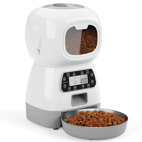 PODEC Distributore Automatico di Cibo per Gatti, Distributore di Cibo per Animali con Pannello di Controllo Intelligente, Diametro delle Particelle Adatto 5-15 Mm, per Cani E Gatti di Piccola Taglia