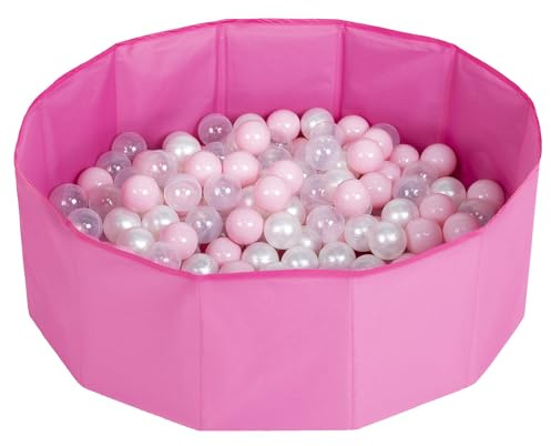 Petsona Bollgrop vikbar rund för hundar 100 bollar pool katter kaniner leksak djur husdjurstillbehör lekhus lekhage bärbar, rosa: pulverrosa/pärla/genomskinlig