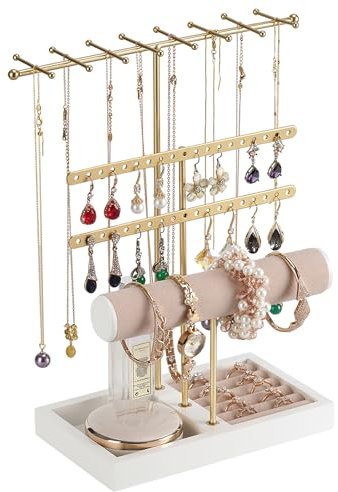 SchmuckstäNder, Schmuckhalter, Schmuck Organizers mit Ringbasis, Schmuckaufbewahrung mit 38 Löcher Ohrringhalter, KettenstäNder, für Ringe, UhrenstäNder, Armbandhalter, Ketten Aufbewahrung (B)