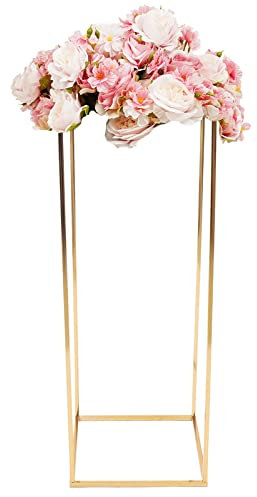 Gold Hochzeit Tafelaufsätze 80CM mit Acrylplatte stabil wackelfrei Blume Bodenständer Metall Säule Blume Stand Blumenständer gold Rechteckiges Display Rack für Hochzeiten Partydekoration (Gold 80CM)