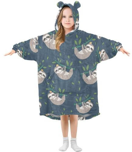 Mnsruu Couverture à capuche pour enfants - Motif paresseux amusants - Surdimensionné - Chaude - En polaire - Pour filles et garçons, Paresseux amusants., 3-6 ans