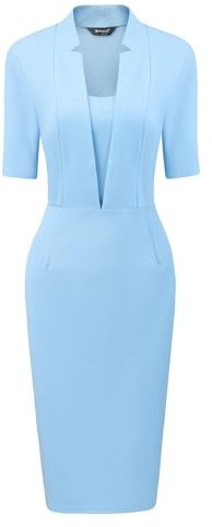 Allegra K Formal Pencil Dress for Women's Short Sleeve Work Office Bodycon Sheath Dresses Sky Blue XL