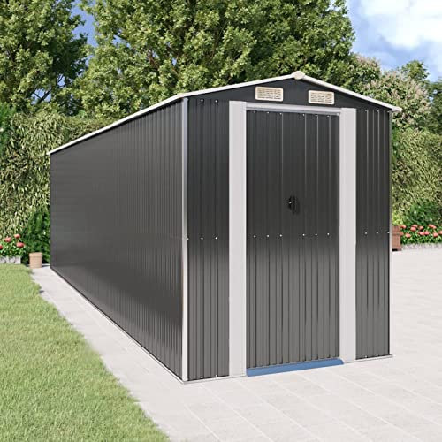 SECOLI Geräteschuppen XXL Metall Gerätehaus Anthrazit 192 x 689 x 223 cm Gartenschrank Wetterfest Outdoor Schrank Gartenhütte Terrassenschrank Metall Geräte Schuppen Verzinkter Stahl