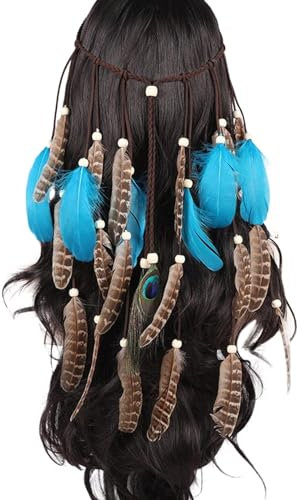 Fasching Kostüm Damen, Stirnband Indianer mit Federn Damen Hippie Boho Indianer Kopfschmuck Feder Stirnbänder für Abendkleid Halloween Karneval Fasching Haarschmuck Festival Haarband