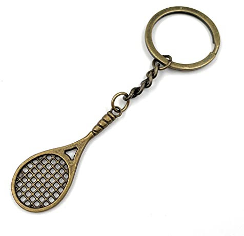 Onwomania Tennis Schläger mit Ball Schlüsselanhänger Metall Glücksbringer in Alu Geschenkbox, ideal zum Verschenken