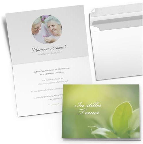 10x Einladung Beerdigung und Trauerfeier personalisiert | individualisiert mit Text Foto und Umschlägen Klappkarte stilvoll hochwertig Karten Motiv 09