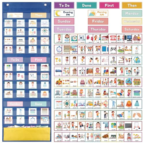 Calendrier visuel, 132 cartes Pecs Graphique de routine hebdomadaire pour enfants, Now and Next Board Équipement sensoriel pour autisme, cartes d'aide visuelle pour enfants autistes, TDAH, TSA,