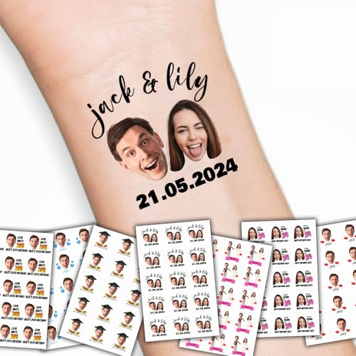 Personalisierte klebetattoos - Tattoos Selbst Gestalten - personalisierte Temporäre Tattoos mit Foto und Text - Hält mehrere Tage - für Junggesellinnenabschied | Hochzeit | Geburtstag | Geschenk