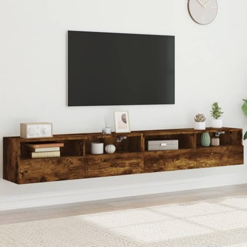 OHOOWOO Mobili TV Parete 2pz Rovere Fumo 100x30x30 cm Legno Multistrato,Mobile TV sospeso Libreria a parete moderna Ottimizza lo spazio Rovere fumo