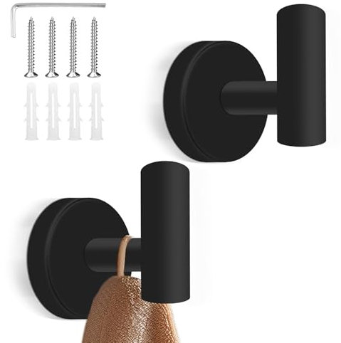 wiipara 2 Stk. Handtuchhaken zum Bohren, Stilvolle Kleiderhaken Edelstahl Garderobenhaken, Handtuchhalter Rostfrei Badezimmer Haken Wandhaken - Tragkraft bis zu 10kg, Ideal für Bad Küche Büro(Schwarz)