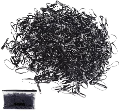 Coptiner 1000 Stück Elastische Haargummis Mini,Gummi Haarband,Haargummi Klein,Elastic Hair Ties für Pferdeschwanz, Passend für Kinder Haar Zöpfen Hochzeitsfrisur, Kleine Dreadlocks (Schwarz)