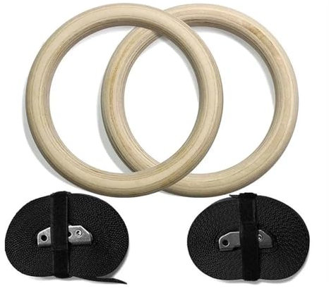 EKalgretrA Turnringe Holz 1 Paar Holz 28mm Übung Fitness Gymnastic Ringe Gym Übung Pull Ups Muscle Ups(1set)