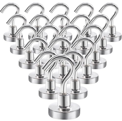 Aenienoe 20Stück Magnethaken Klein Magnet Haken Starke Magnete mit Haken Magnetische Neodym Magnetic Hooks Hakenmagnete zum Aufhänger Küchen Camping Zubehör 16mm Silber