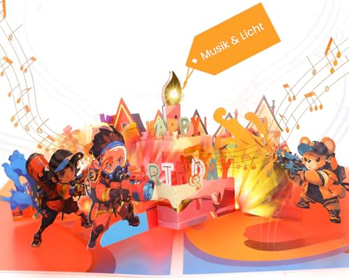 Geburtstagskarte mit Musik, Geburtstagskarte musik für Junge, 3D Pop Up lustig geburtstagskarte kinder mit LED Kerze für Junge Jugendliche Männer