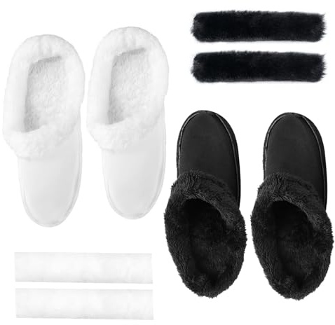 KASESSS 2 Paires Semelles Intérieures de Rechange pour Sabots Crocs, Doublure Chaude, Couverture À Lacets, Doublure Intérieure Amovible en Fourrure, Noir et blanc Longueur Interne de la Semelle 240 mm