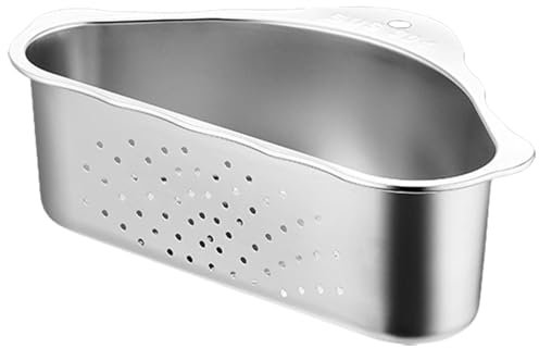 Mbiyhgta Canasta escurridora de cocina | Canasta coladora triangular de acero inoxidable autodrenante | Cesta de almacenamiento grande para fregadero a prueba de óxido