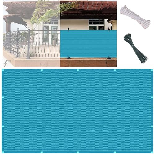 Balkon Sichtschutz 30 x 70 cm, UV-beständig, Veranda-Schattenspender mit Bindebändern und Ösen, Gartenzaun für Geländer, Terrasse, Blau