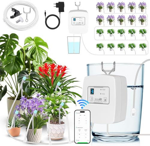 Strixorn Sistema di irrigazione automatico WiFi, set di irrigazione a goccia, controllato tramite app, sistema di irrigazione da giardino, auto/manuale/smart mode per piante in vaso, balcone e fiori