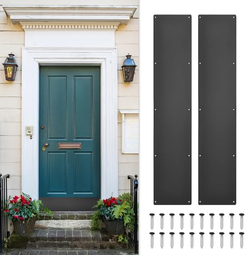 sourcing map 2pcs Door Kick Plate, 6x30ines Kick Plate Door Plate, Black | Anodized Aluminum Kick Plate Door Plate, 1.5mm (1/16 Inch) Thickness, for Exterior Front Door or Back Door