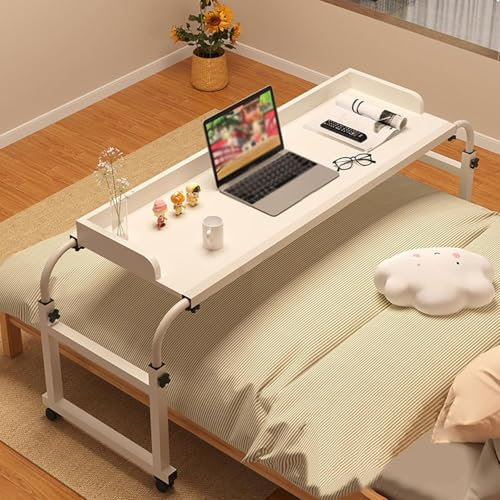 GWWBD Pflegetisch Mit Rollen,rolltisch Holz Betttisch Auf Rollen Höhenverstellbar Elektrisch Mobiler Laptop Trintion Beistelltisch(Color:Weiß+)