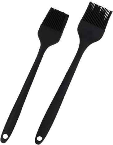2 Pack Silicone Basting Pastry Brushes Oil Brushs- Heat Resistant Brush with Soft Bristles, Hygienic One Piece Design, Suitable for Kitchen Baking, Grilling, Cooking(Black)