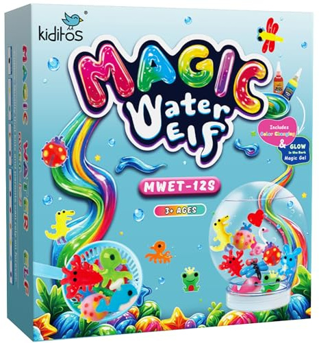 Kiditos Magisches Wasser-Elfen-Spielzeug-Set – Squishies für Kinder, 12 Gele + 10 Formen & 1 Flasche, Magische Gel-Wasser-Haustiere Sensorisches Spielzeug, DIY-Bastelset & Nachfüllung, Party-Mitgebsel