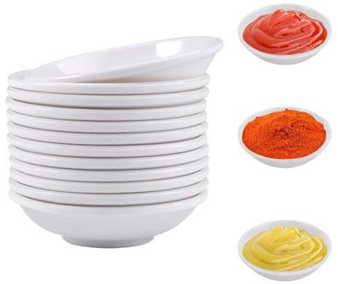 12 Piezas Cuencos Salsa Soja Blanco Porcelana, 9x3cm Cuencos Salsa Soja, Mini Cuencos para Salsas, Cuencos Redondos para Salsa, Cuencos Mermeladas de Porcelana para Salsas, Salsa de Barbacoa