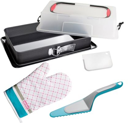 Zenker Set de Repostería, incluye Molde de Hornear Rectangular Desmontable con Tapa 43x29x10 cm, Pala de Pastelería y Guante de Horno, Juego de Repostería para Tartas y Bizcochos
