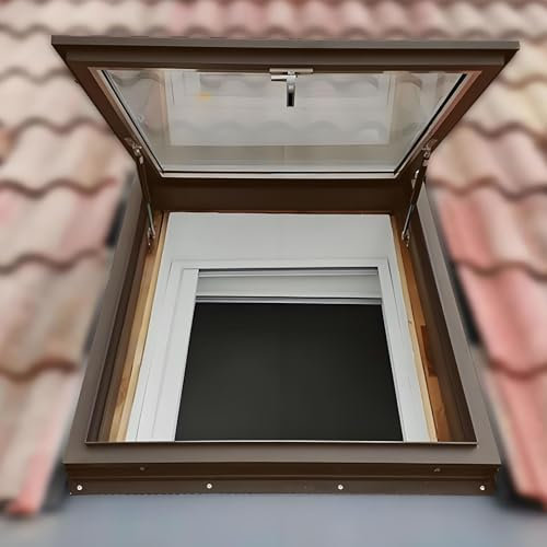 Fenêtre de toit multi-angle à ventilation manuelle, cadre en alliage d'aluminium et verre trempé, bonne ventilation, isolation UV et phonique, pour sous-sol, grenier ou hangar.(Brown,LxW 90x60cm/35.4x